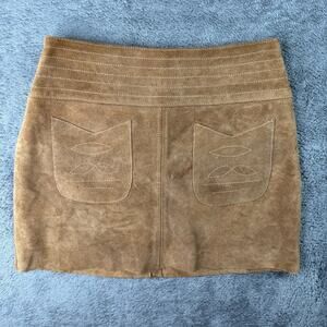 Free People Genuine Leather Cow Suede Mini Skirt Womens 4 Brown Pockets Boho